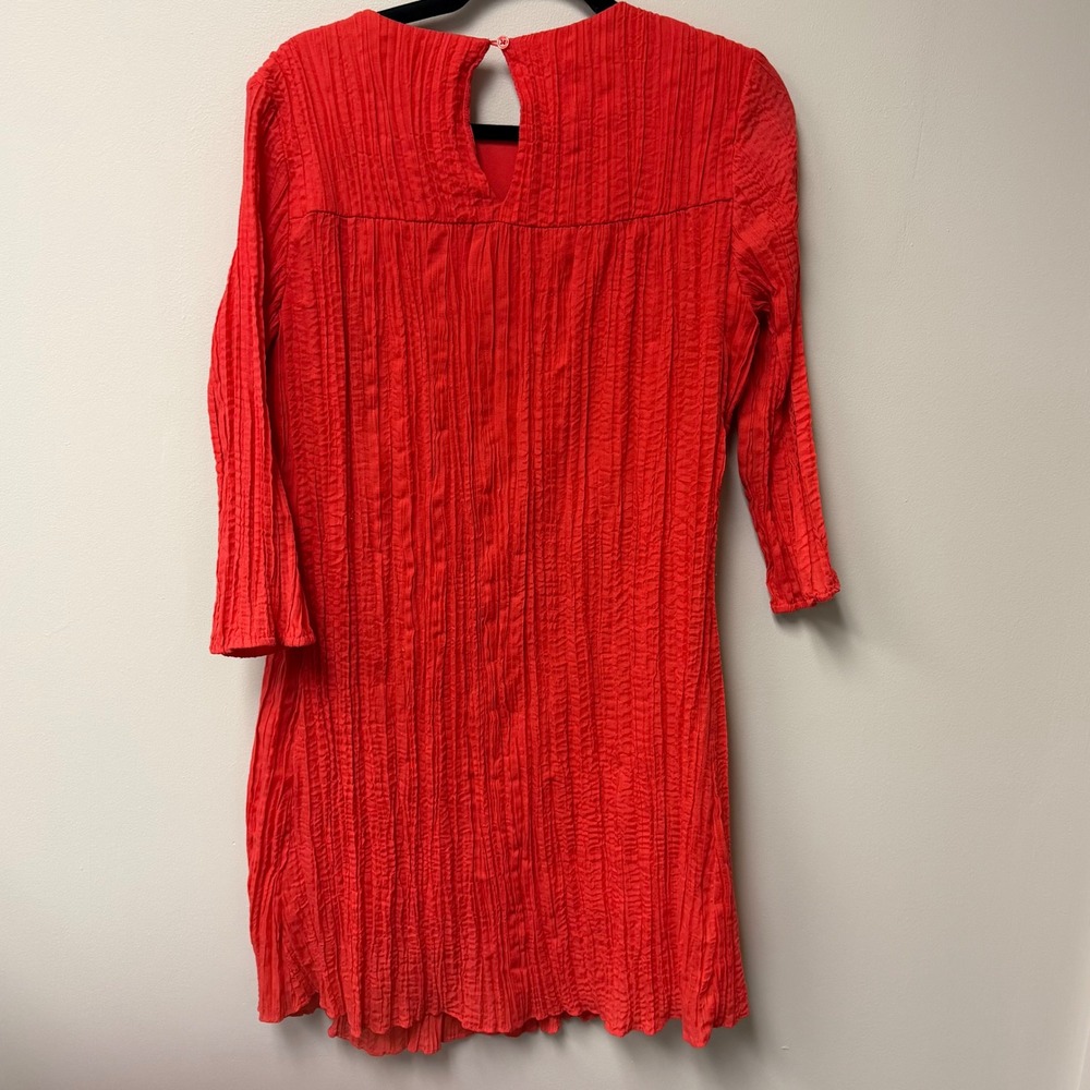 Beige by ECI Red Crinkle Embroidered Floral Boho Shift Dress Peasant Hippie Sz L - Picture 3 of 11